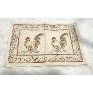 Pomegranate Rooster Placemats Set of 2 — 13x19 — Cotton Farmhouse Rustic Decor